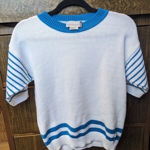 White & Blue Striped Short-Sleeve Knit Top